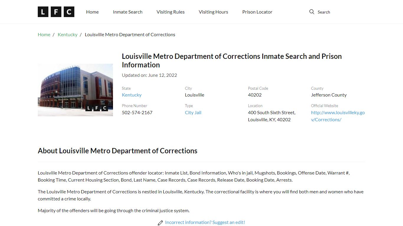 Louisville Metro Department of Corrections Inmate Search ...
